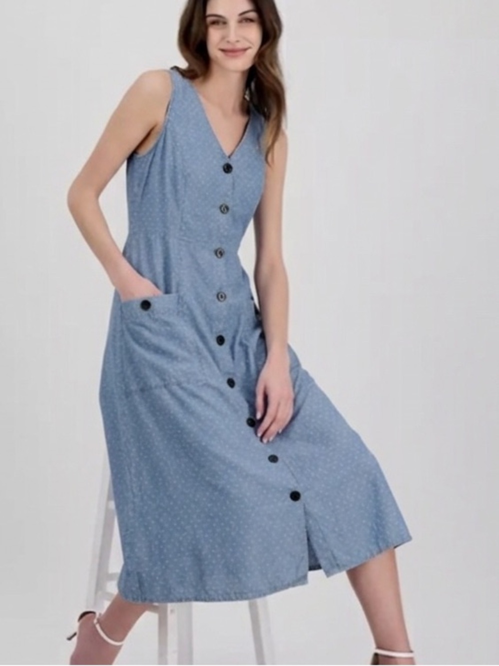 J Jill Denim size M birdseye denim jumper button front Midi Dress